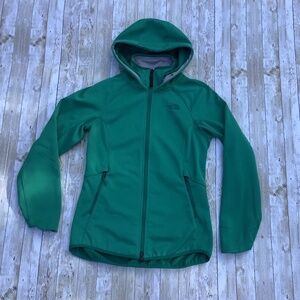 The North Face Windwall Jacket Womens S Green Hooded Fleece Lined Stretchy